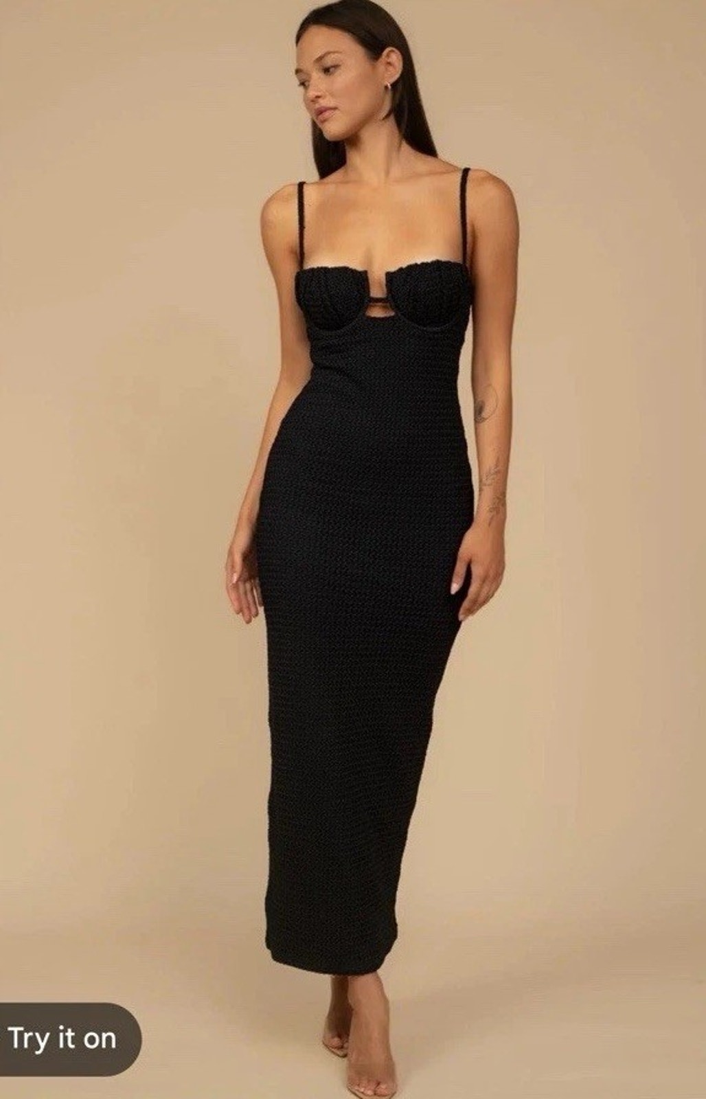 Montce Black Crochet Petal Long Slip Dress Underwire Top Sz M New $248